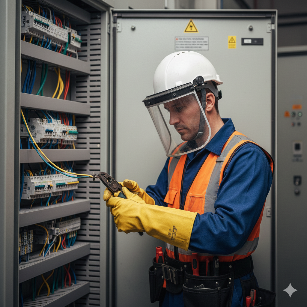 electricien-epi-visiere-gants-habilitation-electrique